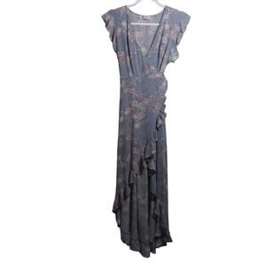 Ebby and I Blue Floral Ruffle High Low Wrap Dress Size M